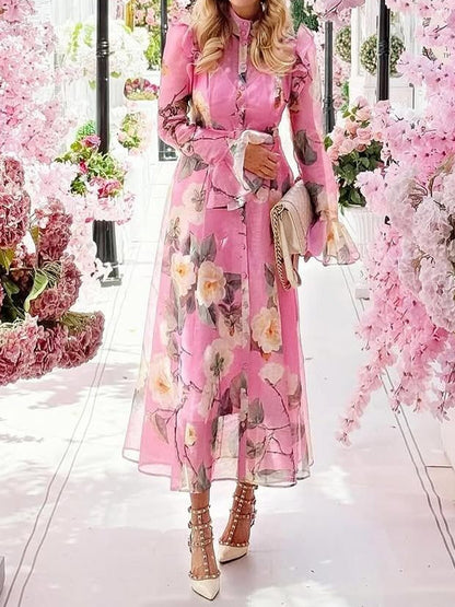 Printed Butterfly Sleeve Midi Dress