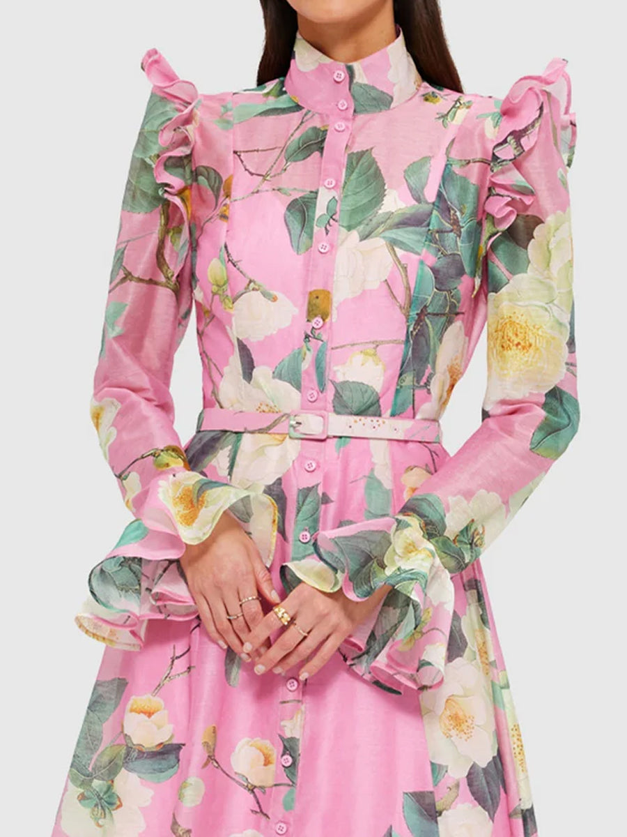 Printed Butterfly Sleeve Midi Dress