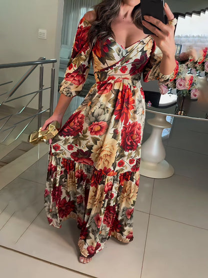 Fall Floral Long Sleeve Maxi Dress