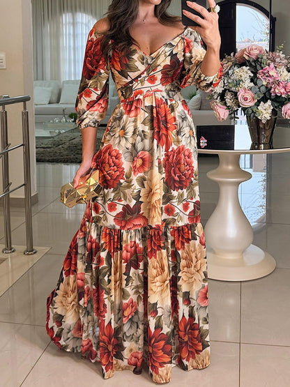 Fall Floral Long Sleeve Maxi Dress