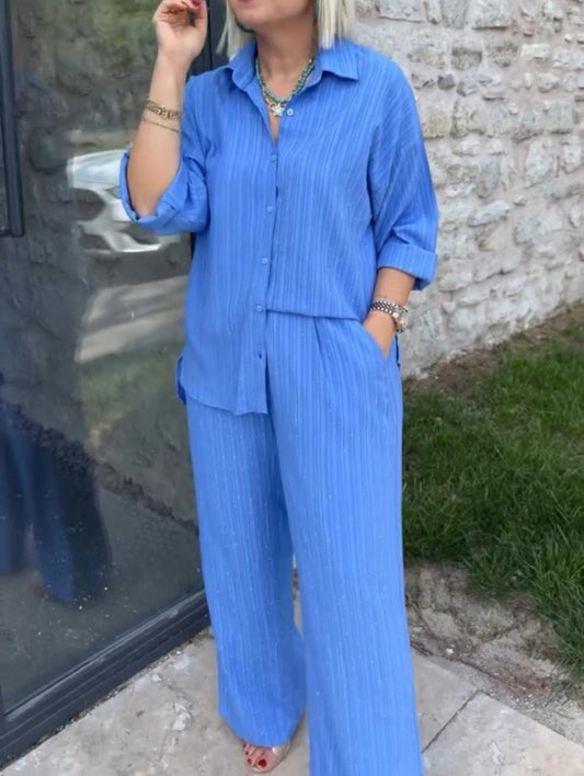Casual Shirt Pleated Two Piece Set