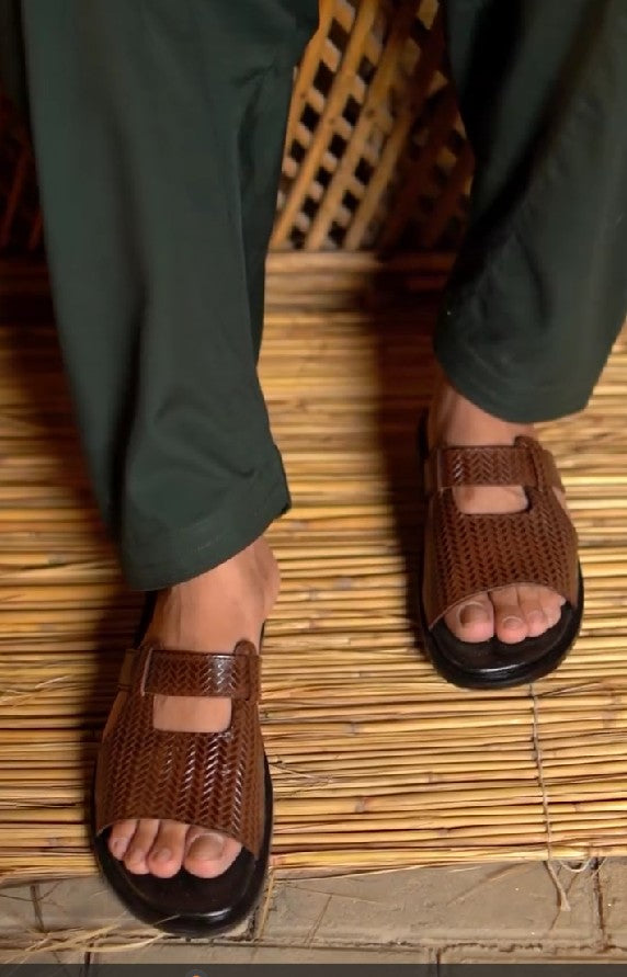 Men's Leather Casual Woven Slippers
