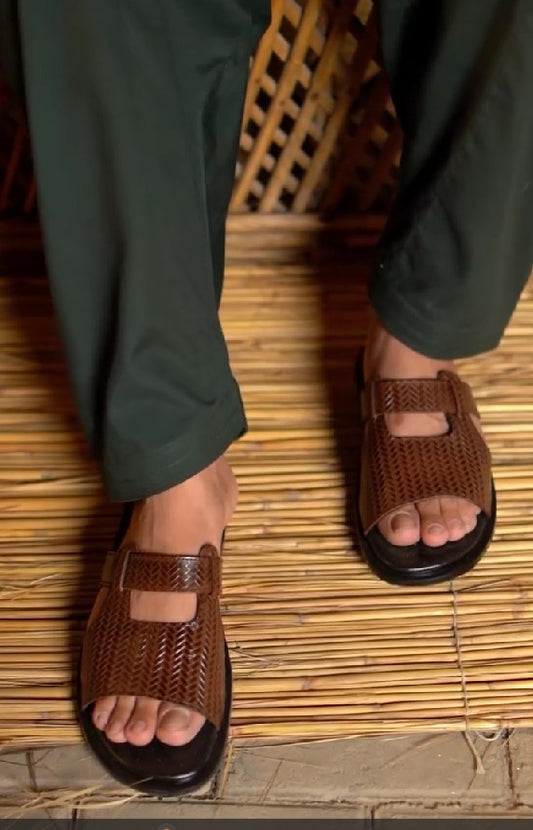 Men's Leather Casual Woven Slippers