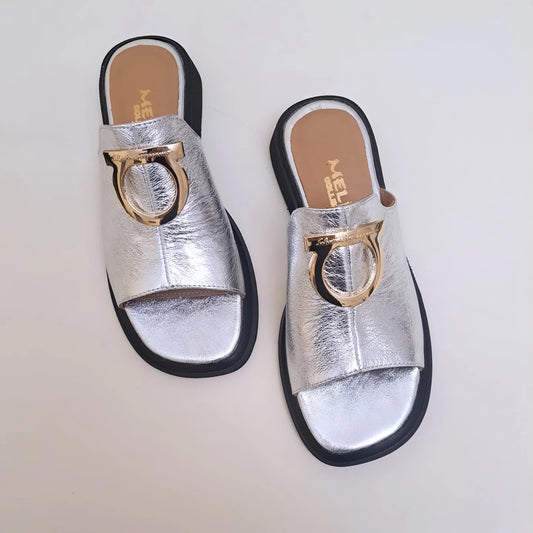 Glam Silver Slip-On Sandals