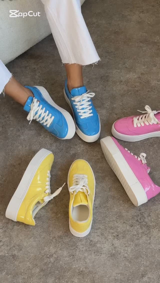 Women's Vibrant Colorful Patent Leather Platform Lace-up Sneakers
