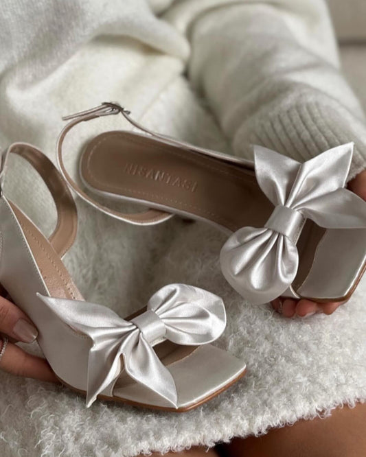 Satin Bow Detailed Women's High Heel Shoes