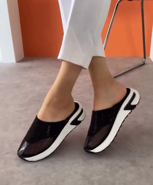 Flat Sole Stoned Mesh Women's Sports Slippers