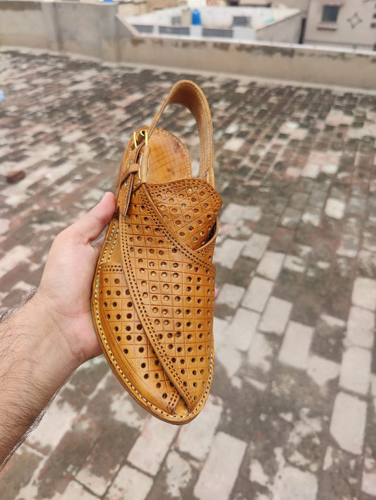 Vintage Brown Leather Perforated Men’s Sandals