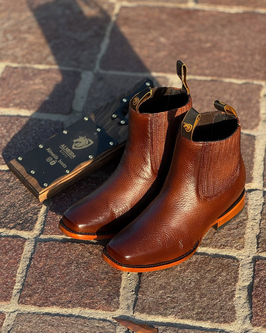 Cowboy Brown Leather Chelsea Boots With Textured Finish