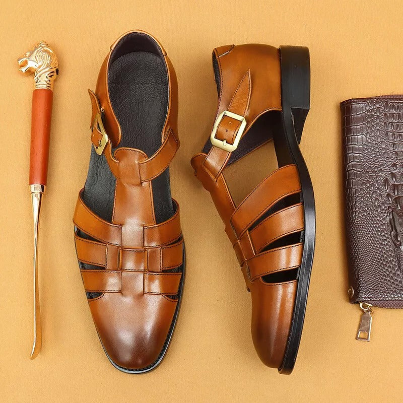 Men's Summer Genuine Leather Sandals Hollow Out Roman Style Formal Oxfords Shoes
