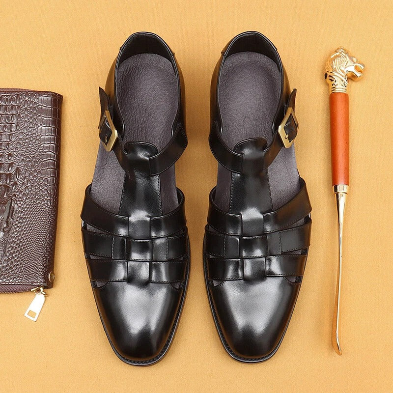 Men's Summer Genuine Leather Sandals Hollow Out Roman Style Formal Oxfords Shoes