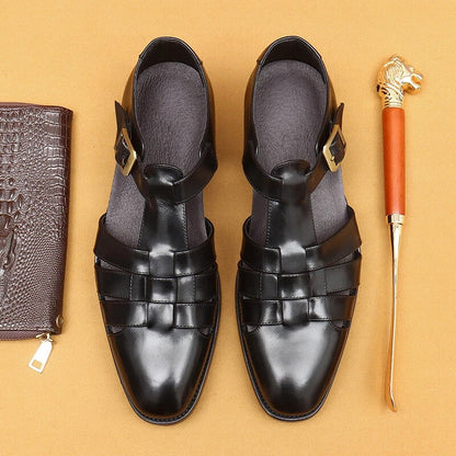 Men's Summer Genuine Leather Sandals Hollow Out Roman Style Formal Oxfords Shoes