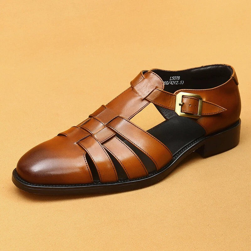 Men's Summer Genuine Leather Sandals Hollow Out Roman Style Formal Oxfords Shoes