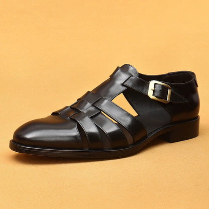 Men's Summer Genuine Leather Sandals Hollow Out Roman Style Formal Oxfords Shoes
