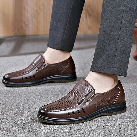 Cowhide Hollow Breathable Sandals | British Style Business Casual Sandals