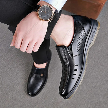 Cowhide Hollow Breathable Sandals | British Style Business Casual Sandals