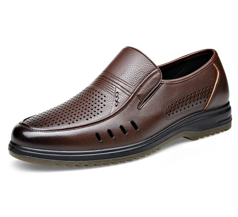 Cowhide Hollow Breathable Sandals | British Style Business Casual Sandals