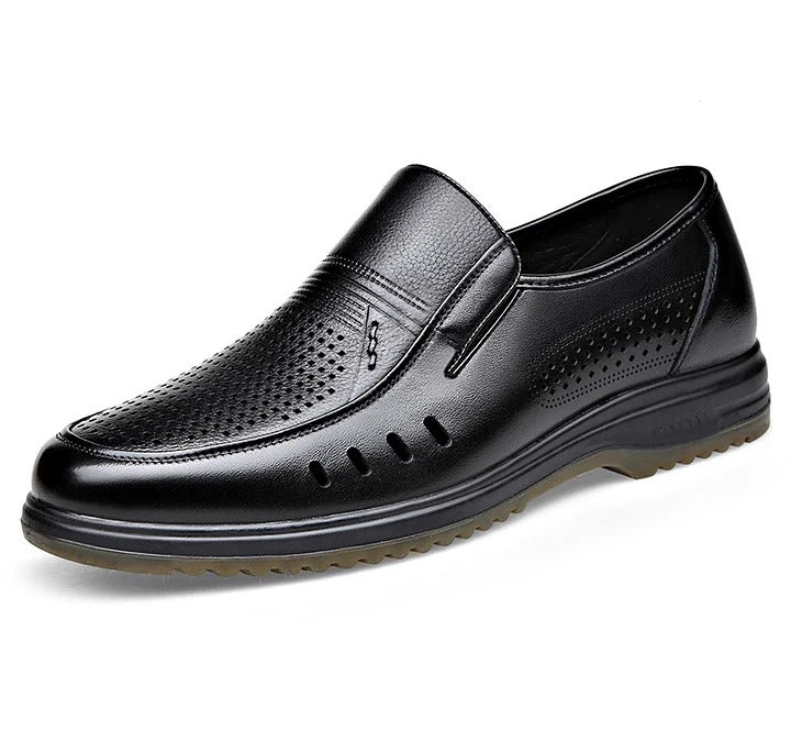 Cowhide Hollow Breathable Sandals | British Style Business Casual Sandals