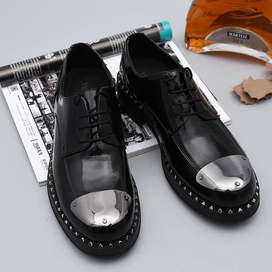 Lace-Up Metal Design Iron Head Formal Men's Leather Rivet Shoes