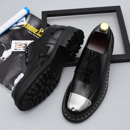 Lace-Up Metal Design Iron Head Formal Men's Leather Rivet Shoes