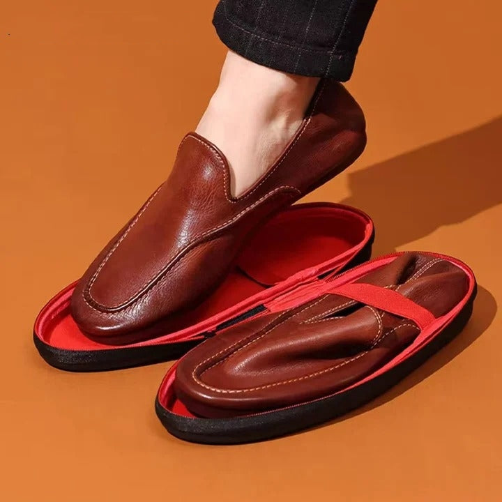 Men's Washed Horse Leather Trendy Wallet Loafers