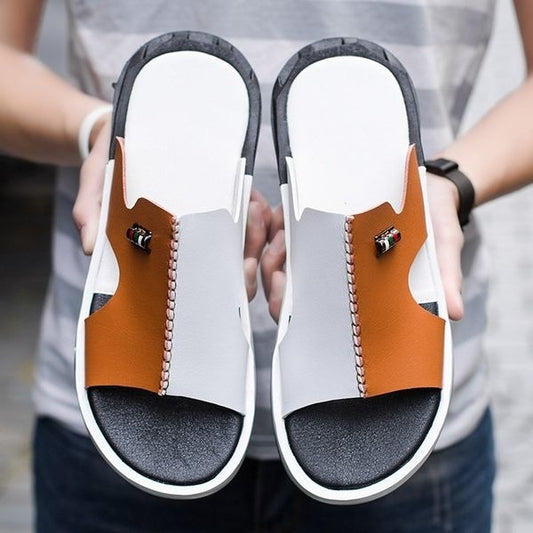 (🔥 Last Day Sale‼️)Men's Casual Two-tone Beach Walking Open-toe Slippers (Buy Two Get Free Shipping)