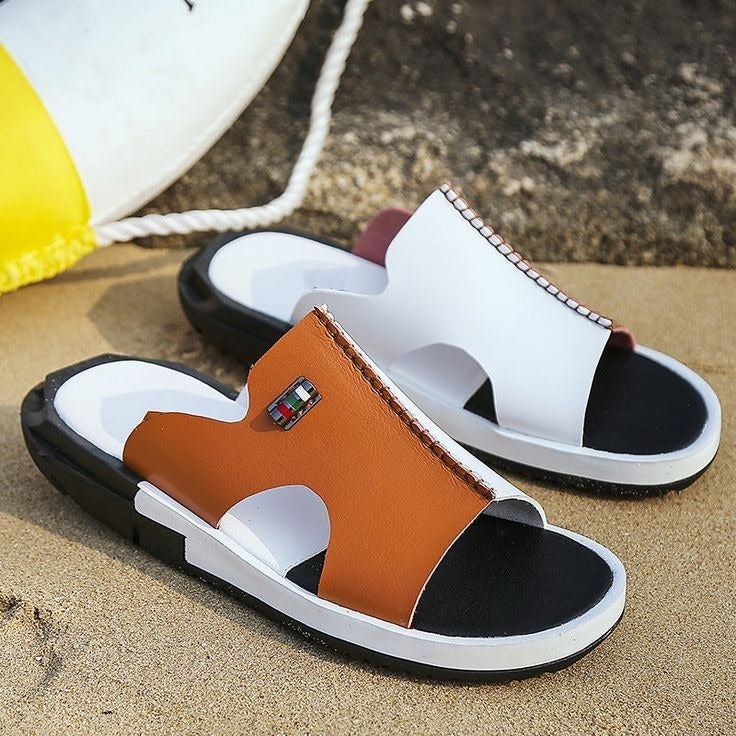 (🔥 Last Day Sale‼️)Men's Casual Two-tone Beach Walking Open-toe Slippers (Buy Two Get Free Shipping)