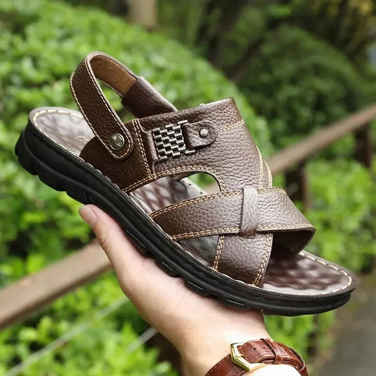 Summer Men's Genuine Leather Non-Slip Waterproof Sandals