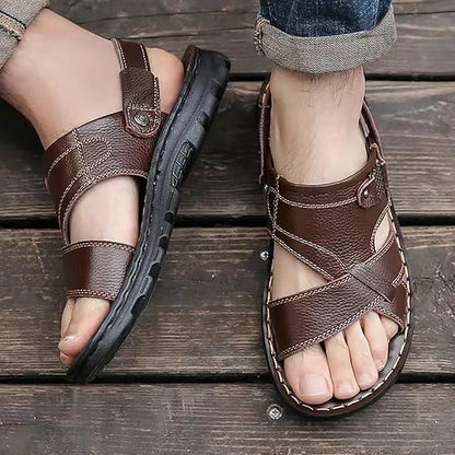 Summer Men's Genuine Leather Non-Slip Waterproof Sandals