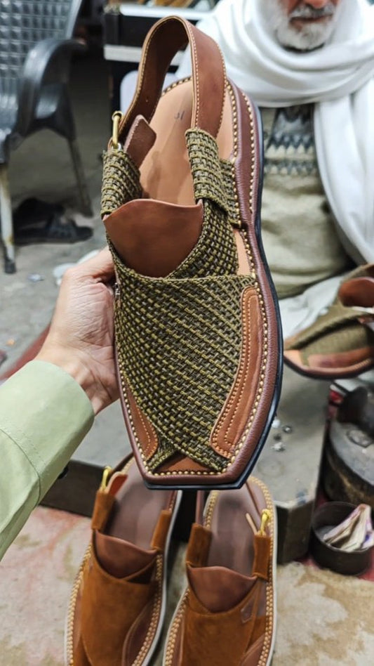 Rustic Leather & Woven Textured Casual Shoes