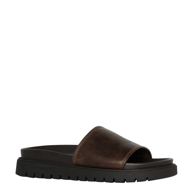 Men's Casual Textured Thick-soled Brown Leather Slippers