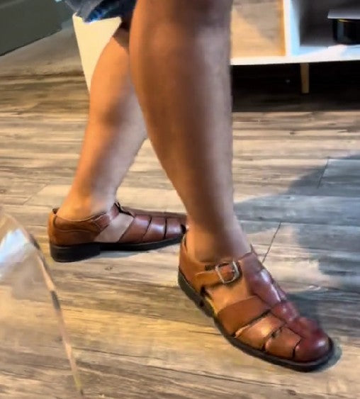 Men's Brown Polished Leather Classic Sandals