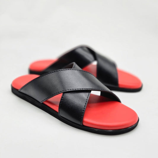 Stylish Cross Strap Red Sole Slippers For Men