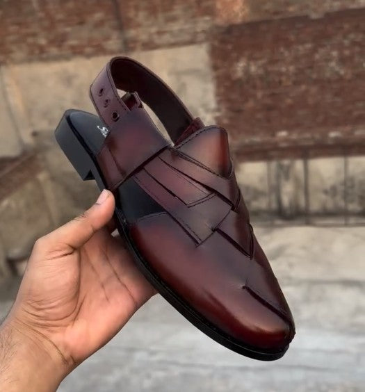 Elegant Reddish Brown Leather Men's Dress Sandals