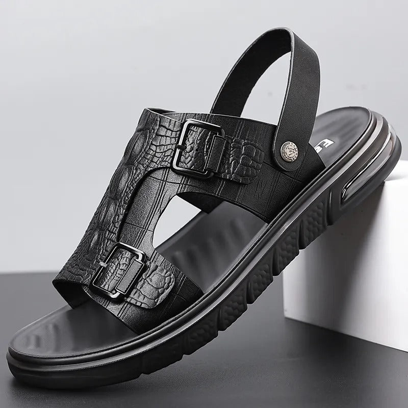 Summer Men‘s Premium Leather Beach Slippers Lightweight For Daily Dual-use Sandals And Slippers