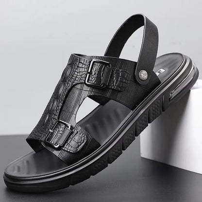 Summer Men‘s Premium Leather Beach Slippers Lightweight For Daily Dual-use Sandals And Slippers