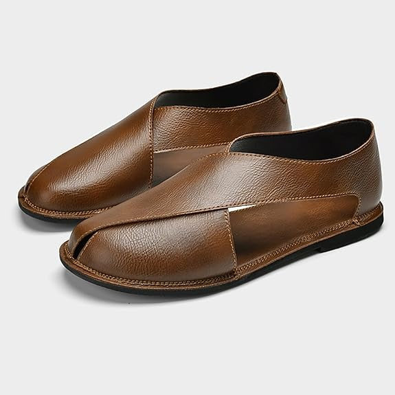 Men's Closed Toe Hollow Out Slip On Sandals Soft Falt Leather Shoes