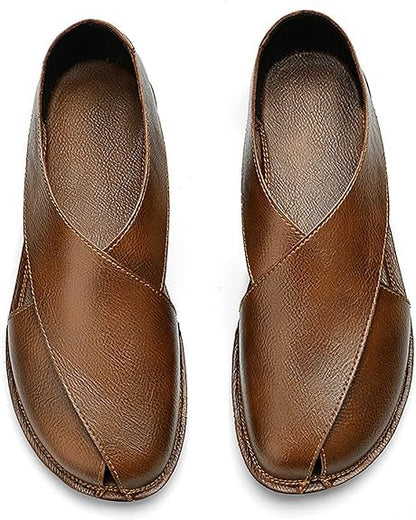Men's Closed Toe Hollow Out Slip On Sandals Soft Falt Leather Shoes