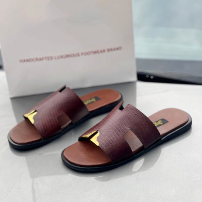 Luxe Textured Leather Metallic Men's Slippers
