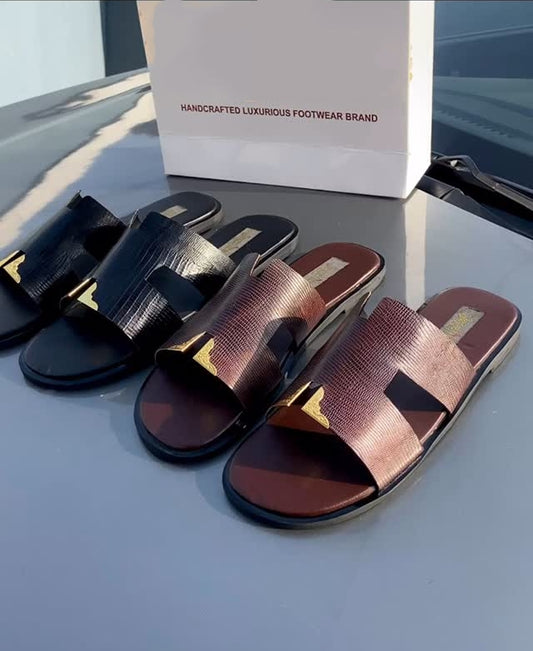 Luxe Textured Leather Metallic Men's Slippers