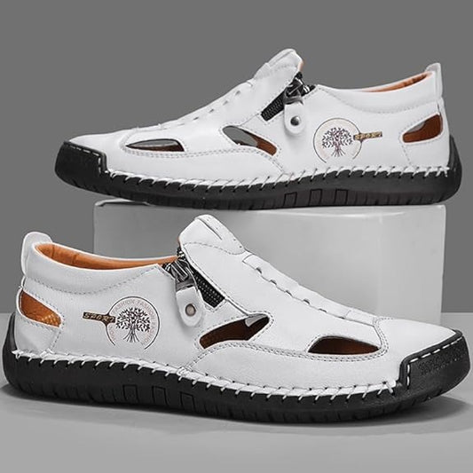 Men's Summer Leather Closed Toe Hollow Sandals