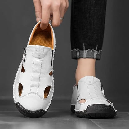 Men's Summer Leather Closed Toe Hollow Sandals