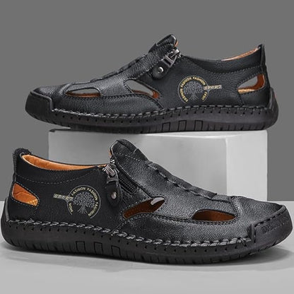 Men's Summer Leather Closed Toe Hollow Sandals