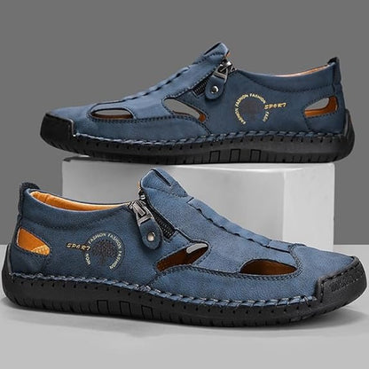 Men's Summer Leather Closed Toe Hollow Sandals