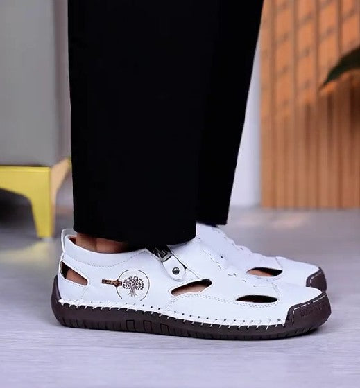 Men's Summer Leather Closed Toe Hollow Sandals