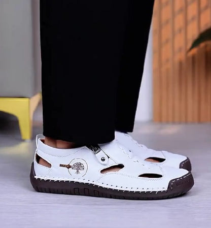 Men's Summer Leather Closed Toe Hollow Sandals