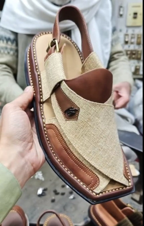 Elegant Leather & Canvas Gentleman’s Casual Sandals