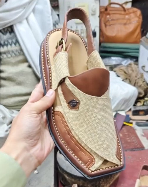 Elegant Leather & Canvas Gentleman’s Casual Sandals