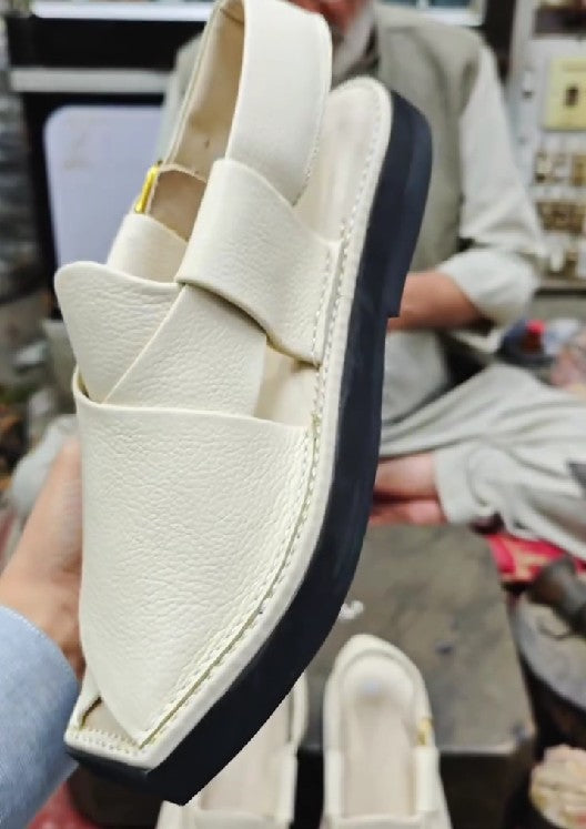 Handmade Lychee Grain Leather Square Toe Men's Sandals