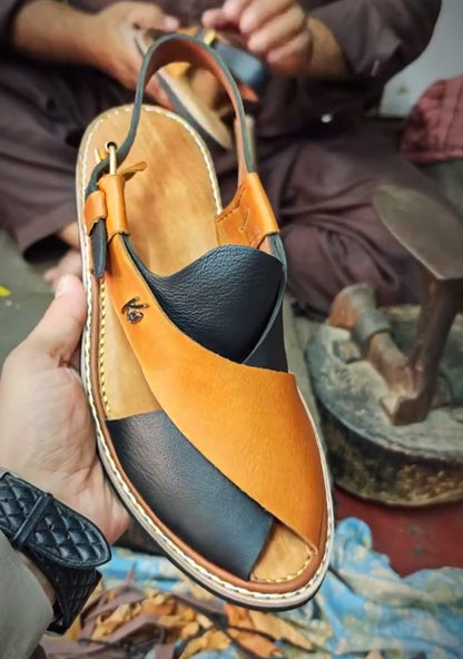 Elegant Two-Tone Leather Casual Sandals For Men